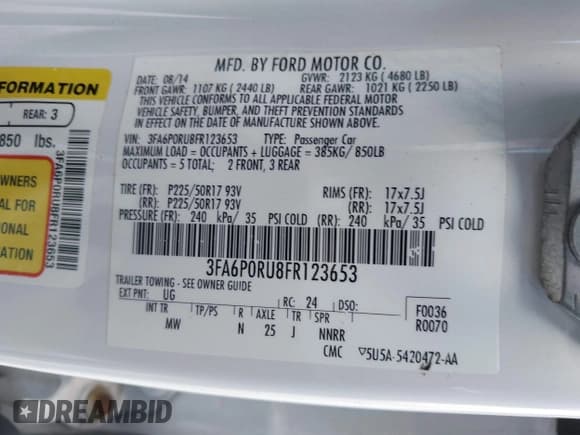 ✅ 2015 Ford Fusion Titanium Hybrid • VIN: 3FA6P0RU8FR123653 • Lot: 43445753. Wystawiony na IAAI z przebiegiem 97 875 mil. Bezpłatny archiwum sprzedaży aukcyjnych z USA i szczegółowy raport historii pojazdu na DreamBid. Zdjęcie 9.