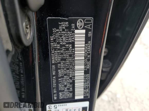 ✅ 2006 Toyota Corolla LE • VIN: 2T1BR32E46C612144 • Lot: 91168715. Listed on Copart with 188,485 mi. Free auction sales archive from the USA and detailed vehicle history report at DreamBid. Image 13.