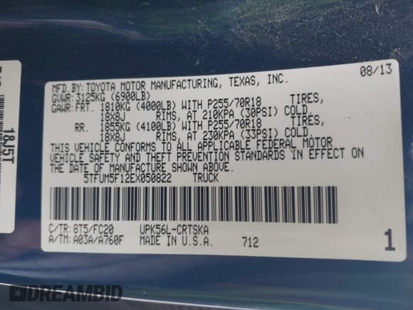 ✅ 2014 Toyota Tundra SR • VIN: 5TFUM5F12EX050822 • Лот: 42259271. Опубликован ранее на IAAI с пробегом 152 603 миль. Бесплатный доступ к архиву аукционных продаж из США и подробный отчёт об истории автомобиля на DreamBid. Изображение 9.