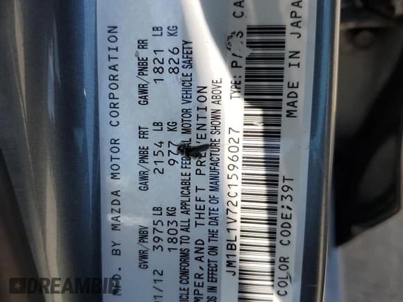 ✅ 2012 Mazda 3 i Touring • VIN: JM1BL1V72C1596027 • Lot: 57348385. Listed on Copart with 146,538 mi. Free auction sales archive from the USA and detailed vehicle history report at DreamBid. Image 12.