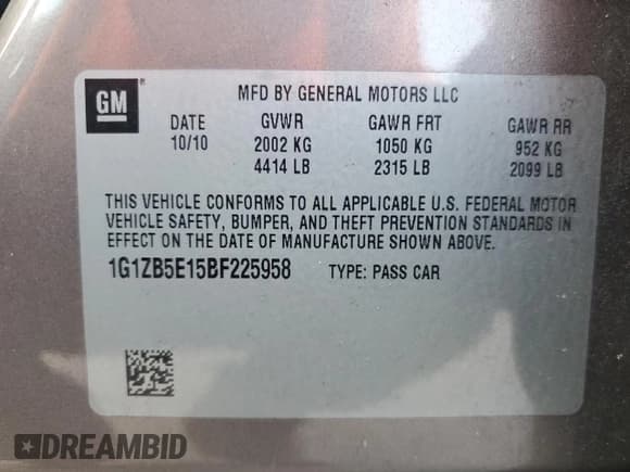 ✅ 2011 Chevrolet Malibu 1LS • VIN: 1G1ZB5E15BF225958 • Lot: 78505194. Listed on Copart with 94,440 mi. Free auction sales archive from the USA and detailed vehicle history report at DreamBid. Image 13.