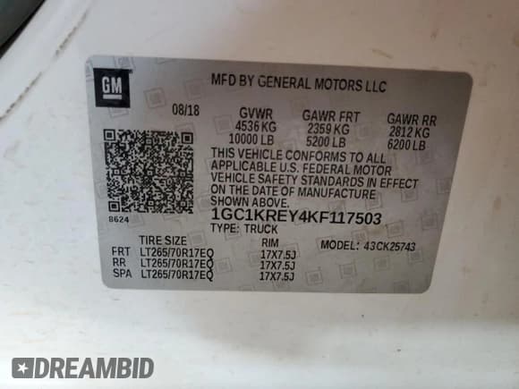 ✅ 2019 Chevrolet Silverado 2500HD Work Truck • VIN: 1GC1KREY4KF117503 • Lot: 91517945. Wystawiony na Copart z przebiegiem 248 849 mil. Bezpłatny archiwum sprzedaży aukcyjnych z USA i szczegółowy raport historii pojazdu na DreamBid. Zdjęcie 12.