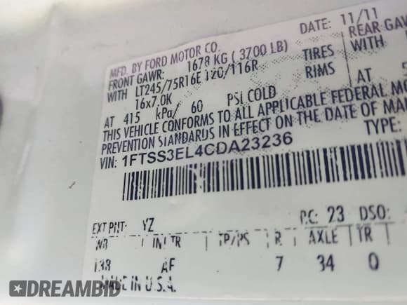 ✅ 2012 Ford Econoline Cargo Super Duty Commercial • VIN: 1FTSS3EL4CDA23236 • Lot: 41635263. Listed on IAAI with 250,587 mi. Free auction sales archive from the USA and detailed vehicle history report at DreamBid. Image 9.