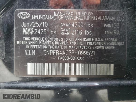 ✅ 2011 Hyundai Sonata GLS • VIN: 5NPEB4AC7BH099521 • Lot: 45492414. Listed on Copart with 219,391 mi. Free auction sales archive from the USA and detailed vehicle history report at DreamBid. Image 12.