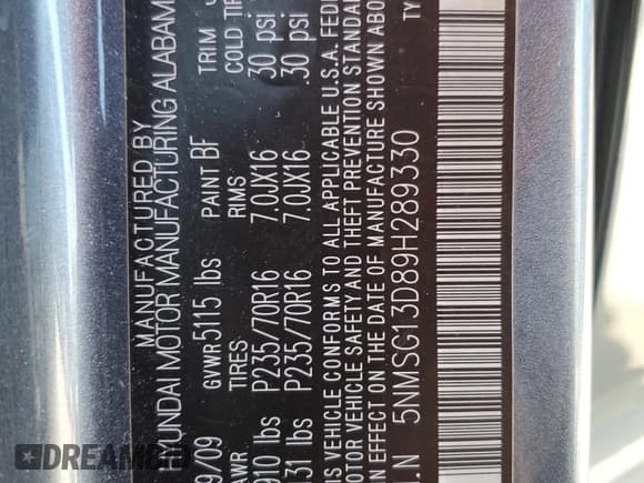 ✅ 2009 Hyundai Santa Fe GLS • VIN: 5NMSG13D89H289330 • Lot: 74543044. Listed on Copart with 136,539 mi. Free auction sales archive from the USA and detailed vehicle history report at DreamBid. Image 12.