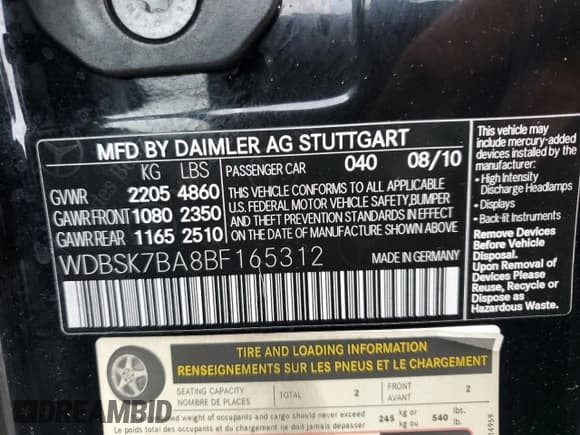 ✅ 2011 Mercedes-Benz SL 550 • VIN: WDBSK7BA8BF165312 • Lot: 51907465. Listed on Copart with 32,057 mi. Free auction sales archive from the USA and detailed vehicle history report at DreamBid. Image 12.