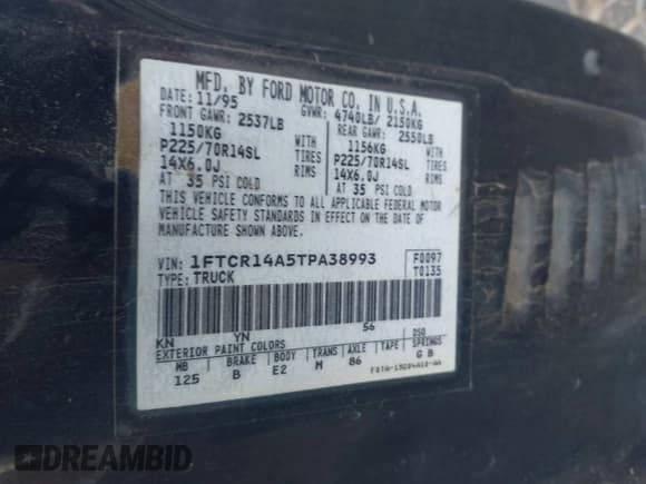 ✅ 1996 Ford Ranger XL • VIN: 1FTCR14A5TPA38993 • Лот: 43819792. Опубликован ранее на IAAI с пробегом 143 047 миль. Бесплатный доступ к архиву аукционных продаж из США и подробный отчёт об истории автомобиля на DreamBid. Изображение 9.