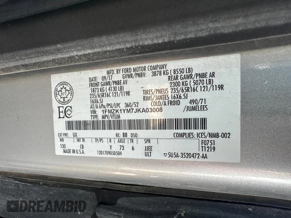 ✅ 2018 Ford Transit XL • VIN: 1FMZK1YM7JKA03008 • Lot: 69730465. Listed on Copart with 32,319 mi. Free auction sales archive from the USA and detailed vehicle history report at DreamBid. Image 10.