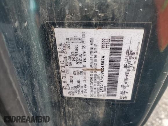 ✅ 1997 Ford F-150 • VIN: 1FTDF18W0VKC65074 • Lot: 50323755. Listed on Copart with 338,454 mi. Free auction sales archive from the USA and detailed vehicle history report at DreamBid. Image 14.