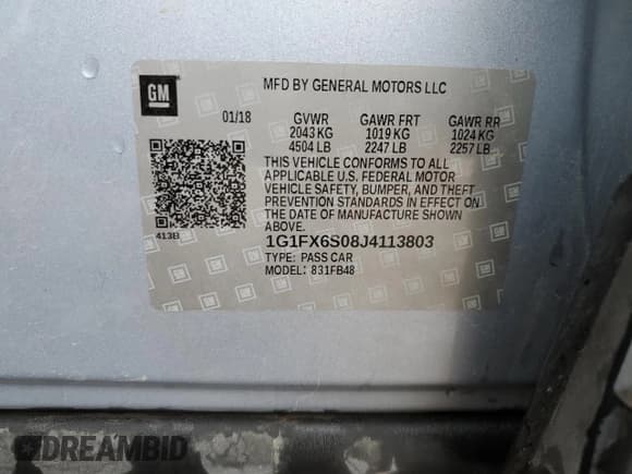 ✅ 2018 Chevrolet Bolt EV Premier • VIN: 1G1FX6S08J4113803 • Lot: 70184935. Listed on Copart with Not provided. Free auction sales archive from the USA and detailed vehicle history report at DreamBid. Image 12.