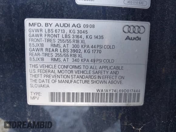 ✅ 2009 Audi Q7 • VIN: WA1AY74L69D017444 • Лот: 43435202. Опубликован ранее на IAAI с пробегом 245 363 миль. Бесплатный доступ к архиву аукционных продаж из США и подробный отчёт об истории автомобиля на DreamBid. Изображение 9.