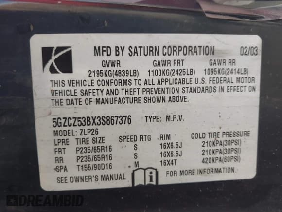 ✅ 2003 Saturn VUE • VIN: 5GZCZ53BX3S867376 • Lot: 41576174. Wystawiony na IAAI z przebiegiem 227 150 mil. Bezpłatny archiwum sprzedaży aukcyjnych z USA i szczegółowy raport historii pojazdu na DreamBid. Zdjęcie 9.
