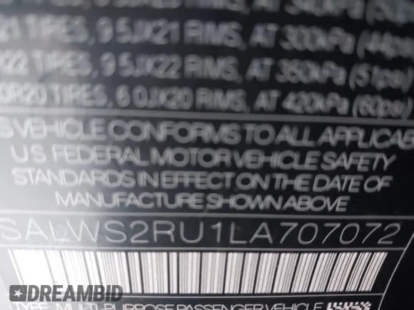 ✅ 2020 Land Rover Range Rover Sport HST • VIN: SALWS2RU1LA707072 • Lot: 43227576. Wystawiony na IAAI z przebiegiem 76 799 mil. Bezpłatny archiwum sprzedaży aukcyjnych z USA i szczegółowy raport historii pojazdu na DreamBid. Zdjęcie 9.