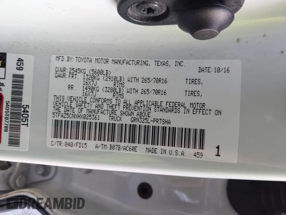 ✅ 2017 Toyota Tacoma SR5 • VIN: 5TFAZ5CNXHX025361 • Lot: 42525193. Listed on IAAI with 78,720 mi. Free auction sales archive from the USA and detailed vehicle history report at DreamBid. Image 9.