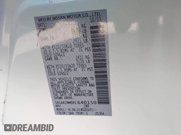 ✅ 2014 Nissan Pathfinder S • VIN: 5N1AR2MM0EC640150 • Lot: 43267387. Listed on IAAI with 229,317 mi. Free auction sales archive from the USA and detailed vehicle history report at DreamBid. Image 9.