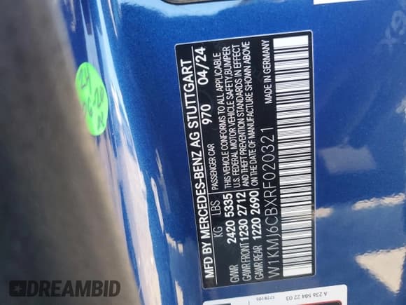 ✅ 2024 Mercedes-Benz CLE 53 AMG • VIN: W1KMJ6CBXRF020321 • Lot: 67839954. Listed on Copart with 486 mi. Free auction sales archive from the USA and detailed vehicle history report at DreamBid. Image 13.