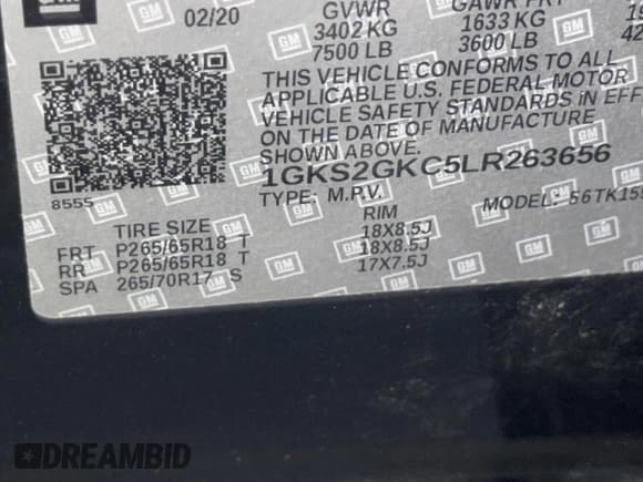 ✅ 2020 GMC Yukon XL SLT • VIN: 1GKS2GKC5LR263656 • Lot: 62224145. Listed on Copart with 126,664 mi. Free auction sales archive from the USA and detailed vehicle history report at DreamBid. Image 10.