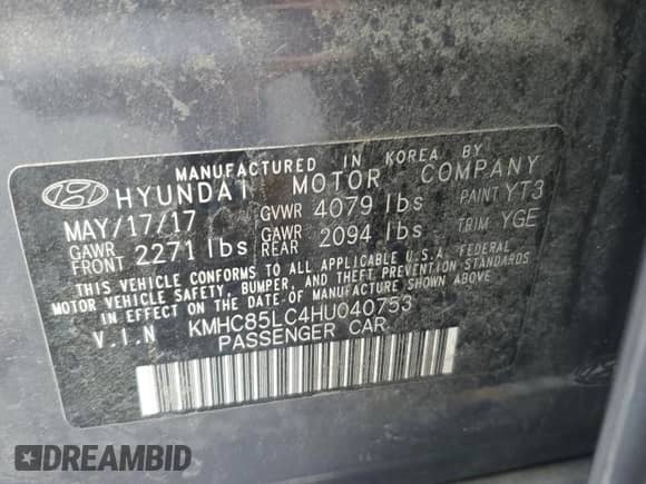 2017 Hyundai Ioniq Limited z VIN KMHC85LC4HU040753, wystawiony jako Copart lot #73189554 z przebiegiem 148 820 mil mil oraz Szkoda całkowita • Salvage title. Historia ofert i sprzedaży dostępna na DreamBid. Obrazek 12.