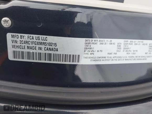 ✅ 2021 Chrysler Pacifica Touring • VIN: 2C4RC1FGXMR510215 • Lot: 43816651. Listed on IAAI with 98,759 mi. Free auction sales archive from the USA and detailed vehicle history report at DreamBid. Image 9.