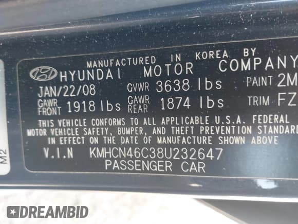 ✅ 2008 Hyundai Accent GLS • VIN: KMHCN46C38U232647 • Лот: 41261215. Опубликован ранее на IAAI с пробегом 191 924 миль. Бесплатный доступ к архиву аукционных продаж из США и подробный отчёт об истории автомобиля на DreamBid. Изображение 9.