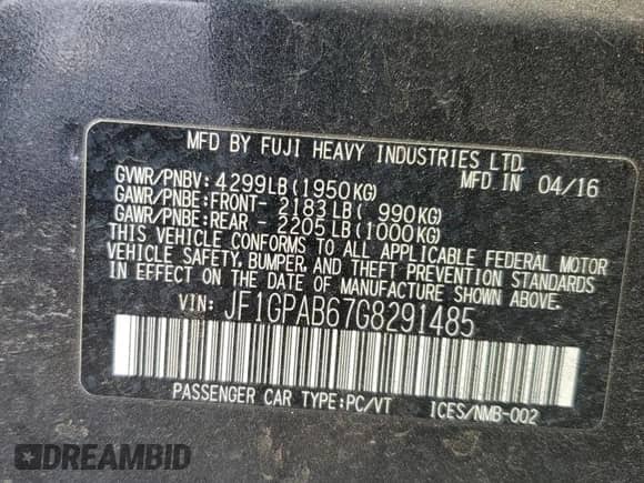 2016 Subaru Impreza Premium с VIN JF1GPAB67G8291485, выставлен на аукционе Copart как лот 71895325 с пробегом 84 464 миль миль и Списание • Salvage title. История ставок и продаж доступна на DreamBid. Изображение 12.