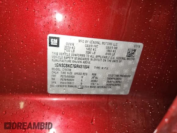 ✅ 2016 Chevrolet Tahoe LT • VIN: 1GNSCBKC7GR431094 • Lot: 70822505. Listed on Copart with 165,014 mi. Free auction sales archive from the USA and detailed vehicle history report at DreamBid. Image 13.