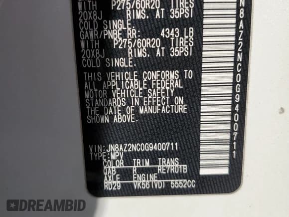 ✅ 2016 Infiniti QX80 • VIN: JN8AZ2NC0G9400711 • Lot: 90291275. Wystawiony na Copart z przebiegiem 116 171 mil. Bezpłatny archiwum sprzedaży aukcyjnych z USA i szczegółowy raport historii pojazdu na DreamBid. Zdjęcie 14.