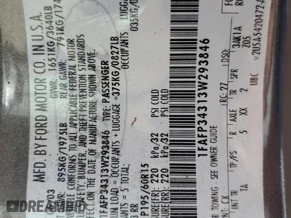 ✅ 2003 Ford Focus SE • VIN: 1FAFP34313W293846 • Lot: 78299994. Listed on Copart with 110,311 mi. Free auction sales archive from the USA and detailed vehicle history report at DreamBid. Image 12.