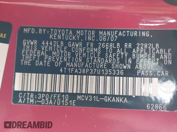 ✅ 2007 Toyota Solara SE Sport • VIN: 4T1FA38P37U135336 • Лот: 43758148. Опубликован ранее на IAAI с пробегом 158 566 миль. Бесплатный доступ к архиву аукционных продаж из США и подробный отчёт об истории автомобиля на DreamBid. Изображение 9.