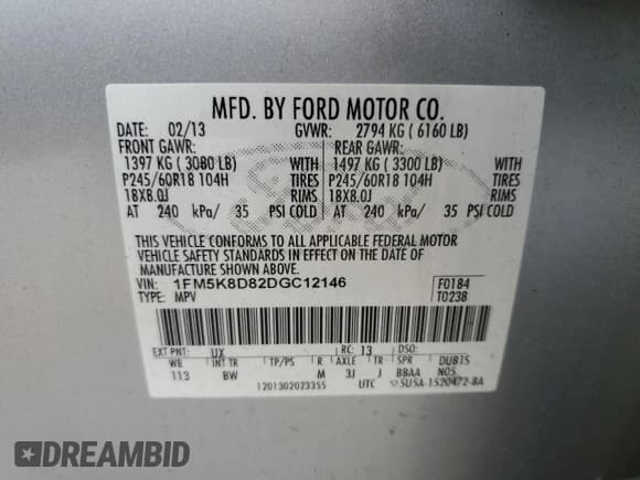 ✅ 2013 Ford Explorer XLT • VIN: 1FM5K8D82DGC12146 • Lot: 56337425. Wystawiony na Copart z przebiegiem 115 879 mil. Bezpłatny archiwum sprzedaży aukcyjnych z USA i szczegółowy raport historii pojazdu na DreamBid. Zdjęcie 13.