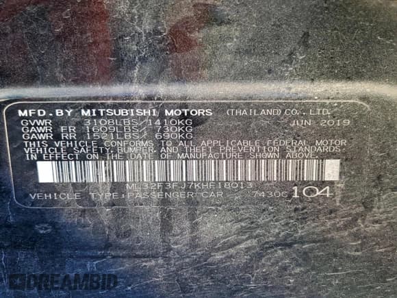 ✅ 2019 Mitsubishi Mirage ES • VIN: ML32F3FJ7KHF18013 • Lot: 94759625. Wystawiony na Copart z przebiegiem 96 715 mil. Bezpłatny archiwum sprzedaży aukcyjnych z USA i szczegółowy raport historii pojazdu na DreamBid. Zdjęcie 13.