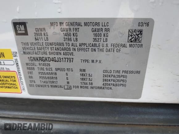 ✅ 2016 Chevrolet Traverse LT • VIN: 1GNKRGKD4GJ317797 • Lot: 43252239. Wystawiony na IAAI z przebiegiem 117 718 mil. Bezpłatny archiwum sprzedaży aukcyjnych z USA i szczegółowy raport historii pojazdu na DreamBid. Zdjęcie 9.