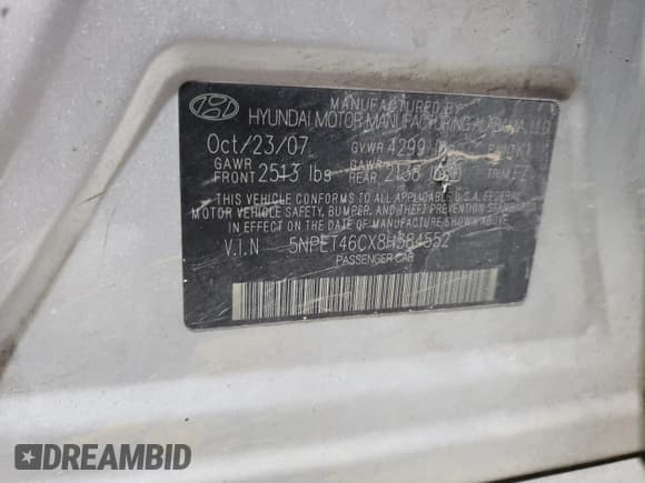 ✅ 2008 Hyundai Sonata GLS • VIN: 5NPET46CX8H384552 • Лот: 78253404. Опубликован ранее на Copart с пробегом 197 013 миль. Бесплатный доступ к архиву аукционных продаж из США и подробный отчёт об истории автомобиля на DreamBid. Изображение 12.