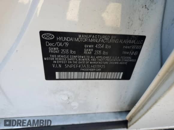 2020 Hyundai Sonata SEL z VIN 5NPEF4JA3LH011925, wystawiony jako Copart lot #45996575 z przebiegiem 73 100 mil mil oraz Szkoda całkowita • Salvage title. Historia ofert i sprzedaży dostępna na DreamBid. Obrazek 14.