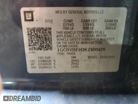 ✅ 2019 Chevrolet Silverado 1500 Custom • VIN: 1GCRYBEH3KZ400420 • Lot: 89727745. Listed on Copart with 244,681 mi. Free auction sales archive from the USA and detailed vehicle history report at DreamBid. Image 12.