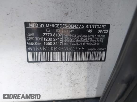 ✅ 2023 Mercedes-Benz EQB 300 • VIN: W1N9M0KBXPN062568 • Lot: 41025394. Listed on IAAI with Not provided. Free auction sales archive from the USA and detailed vehicle history report at DreamBid. Image 9.