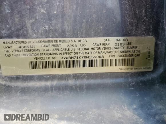 ✅ 2008 Volkswagen Jetta SE • VIN: 3VWRM71K78M155008 • Lot: 59385065. Wystawiony na Copart z przebiegiem 151 251 mil. Bezpłatny archiwum sprzedaży aukcyjnych z USA i szczegółowy raport historii pojazdu na DreamBid. Zdjęcie 12.