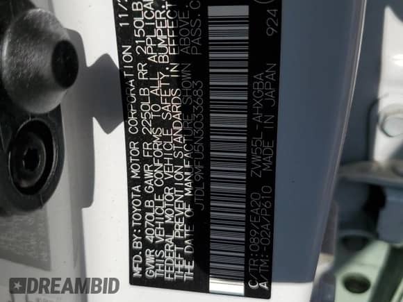 2022 Toyota Prius LE with VIN JTDL9MFU5N3033683, listed as a Copart auction lot 63624585 with Not provided miles and Salvage title. Bid and sale history available at DreamBid. Image 12.