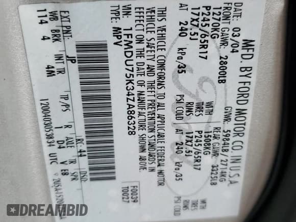 ✅ 2004 Ford Explorer Limited • VIN: 1FMDU75K34ZA86328 • Lot: 84895045. Wystawiony na Copart z przebiegiem 137 230 mil. Bezpłatny archiwum sprzedaży aukcyjnych z USA i szczegółowy raport historii pojazdu na DreamBid. Zdjęcie 13.