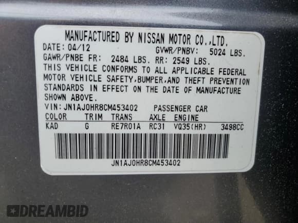 ✅ 2012 Infiniti EX Journey • VIN: JN1AJ0HR8CM453402 • Lot: 65125335. Listed on Copart with 127,290 mi. Free auction sales archive from the USA and detailed vehicle history report at DreamBid. Image 13.