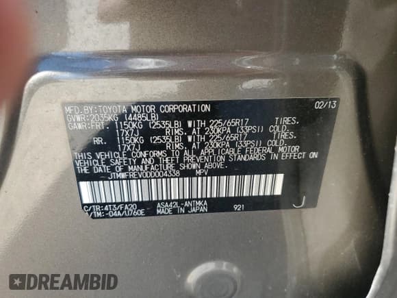 ✅ 2013 Toyota RAV4 XLE • VIN: JTMWFREV0DD004338 • Lot: 86831985. Listed on Copart with 150,473 mi. Free auction sales archive from the USA and detailed vehicle history report at DreamBid. Image 14.