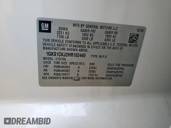 ✅ 2017 GMC Yukon Denali • VIN: 1GKS1CKJ2HR182440 • Lot: 86606425. Listed on Copart with 188,408 mi. Free auction sales archive from the USA and detailed vehicle history report at DreamBid. Image 13.