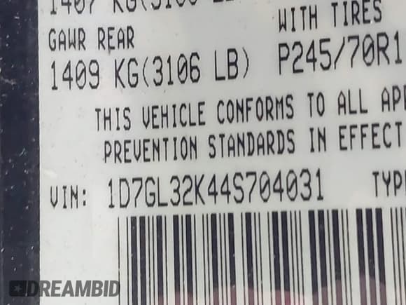 ✅ 2004 Dodge Dakota Sport • VIN: 1D7GL32K44S704031 • Lot: 40896908. Wystawiony na IAAI z przebiegiem 149 378 mil. Bezpłatny archiwum sprzedaży aukcyjnych z USA i szczegółowy raport historii pojazdu na DreamBid. Zdjęcie 9.