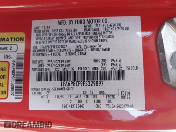 ✅ 2015 Ford Mustang GT Premium • VIN: 1FA6P8CF9F5329897 • Lot: 43313995. Listed on IAAI with 41,986 mi. Free auction sales archive from the USA and detailed vehicle history report at DreamBid. Image 9.