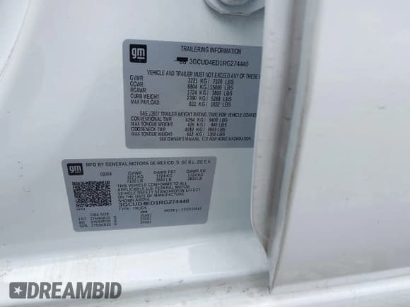 ✅ 2024 Chevrolet Silverado 1500 • VIN: 3GCUD4ED1RG274440 • Лот: 41646550. Опубликован ранее на IAAI с пробегом 6 219 миль. Бесплатный доступ к архиву аукционных продаж из США и подробный отчёт об истории автомобиля на DreamBid. Изображение 9.