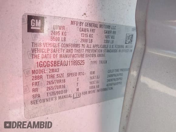 ✅ 2018 Chevrolet Colorado 2WD Work Truck • VIN: 1GCGSBEA0J1189525 • Lot: 41898384. Listed on IAAI with 33,748 mi. Free auction sales archive from the USA and detailed vehicle history report at DreamBid. Image 9.