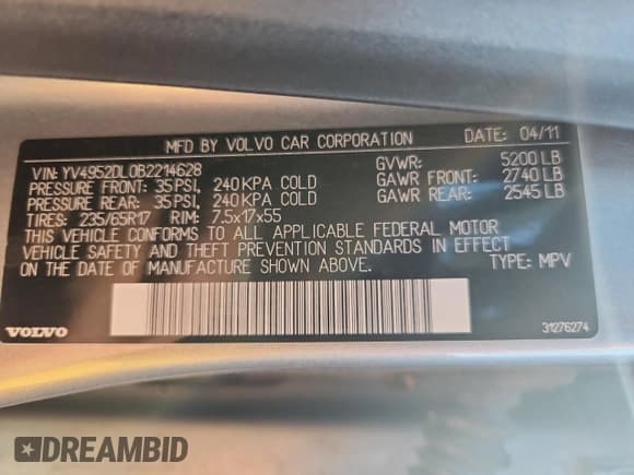 ✅ 2011 Volvo XC60 3.2L • VIN: YV4952DL0B2214628 • Lot: 69550345. Wystawiony na Copart z przebiegiem 126 831 mil. Bezpłatny archiwum sprzedaży aukcyjnych z USA i szczegółowy raport historii pojazdu na DreamBid. Zdjęcie 13.