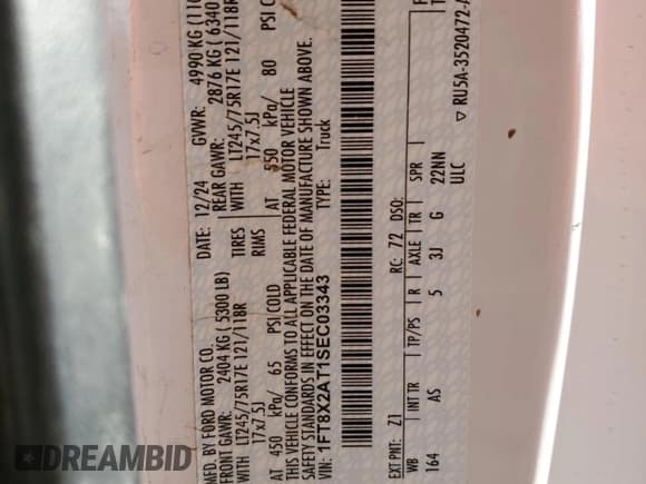 ✅ 2025 Ford F-250 • VIN: 1FT8X2AT1SEC03343 • Лот: 84432625. Опубликован ранее на Copart с пробегом 8 792 миль. Бесплатный доступ к архиву аукционных продаж из США и подробный отчёт об истории автомобиля на DreamBid. Изображение 12.