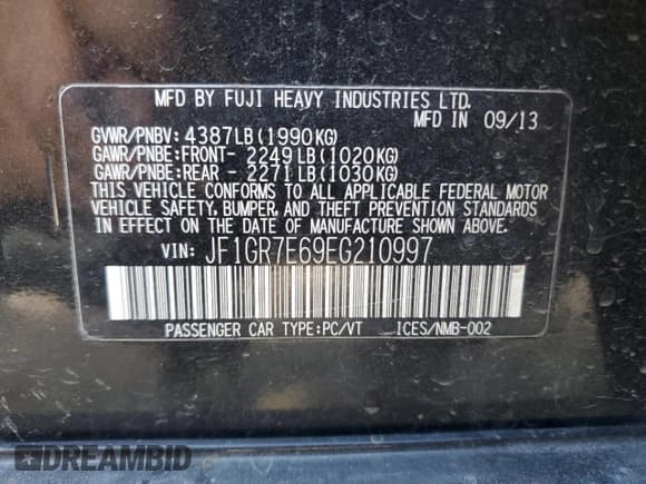 ✅ 2014 Subaru WRX WRX • VIN: JF1GR7E69EG210997 • Lot: 76611214. Listed on Copart with 155,042 mi. Free auction sales archive from the USA and detailed vehicle history report at DreamBid. Image 15.