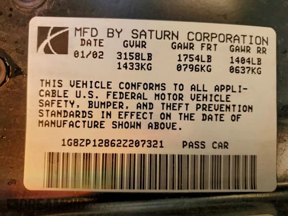 ✅ 2002 Saturn SC • VIN: 1G8ZP12862Z207321 • Lot: 93765115. Wystawiony na Copart z przebiegiem 171 869 mil. Bezpłatny archiwum sprzedaży aukcyjnych z USA i szczegółowy raport historii pojazdu na DreamBid. Zdjęcie 12.